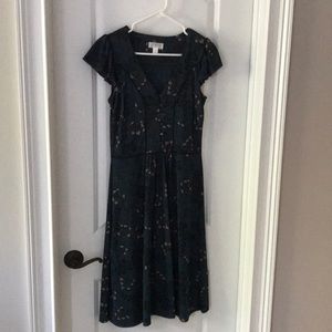 LOFT Navy Blue Floral Flutter Sleeve Dress